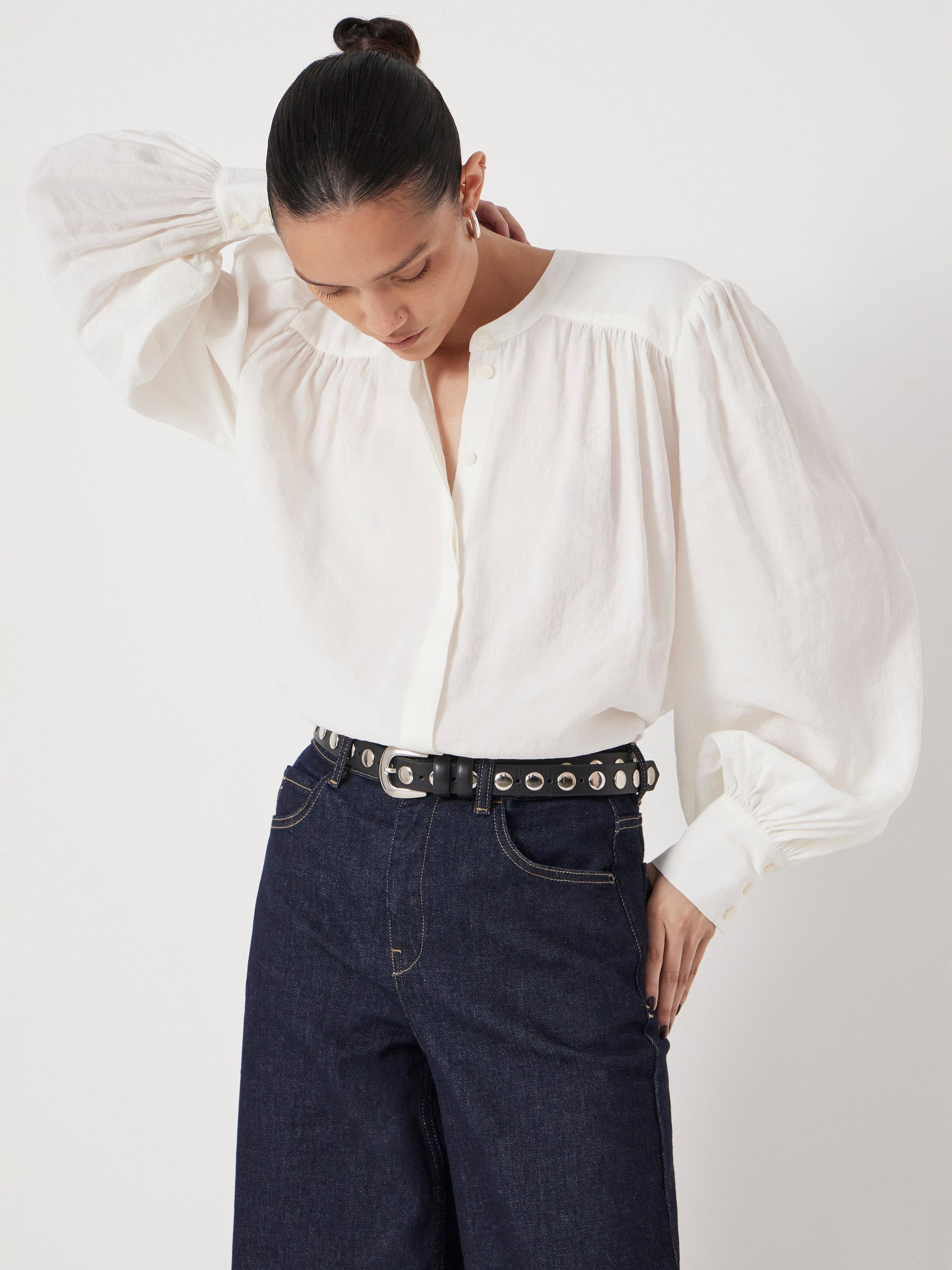 Product image 2 of 3, which shows HUSH Puff Sleeve Round Neck Blouse, Ecru, XS-S