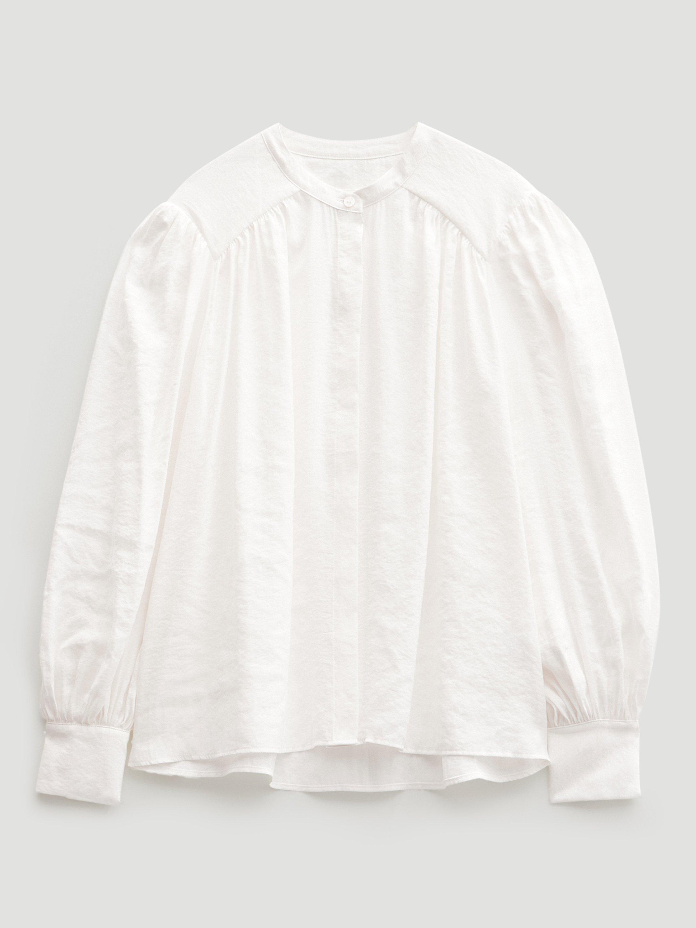 Product image 3 of 3, which shows HUSH Puff Sleeve Round Neck Blouse, Ecru, XS-S