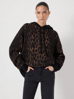 HUSH Animal Jacquard Hoodie with Mohair, Black/Brown Animal, Black/ Brown Animal