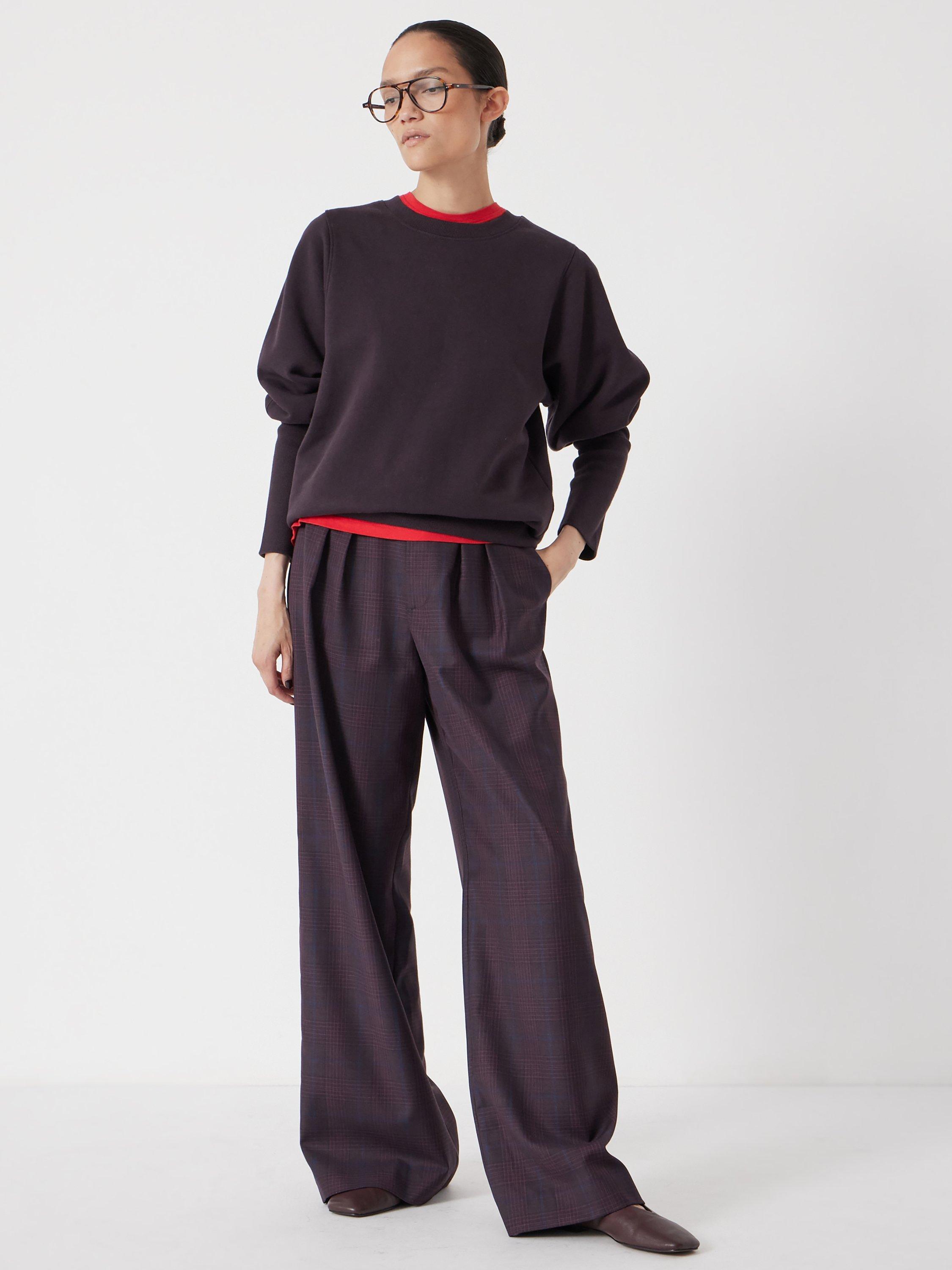 Product image 1 of 5, which shows HUSH Puff Cinched Long Sleeved Sweatshirt, Burgundy Purple, XXS