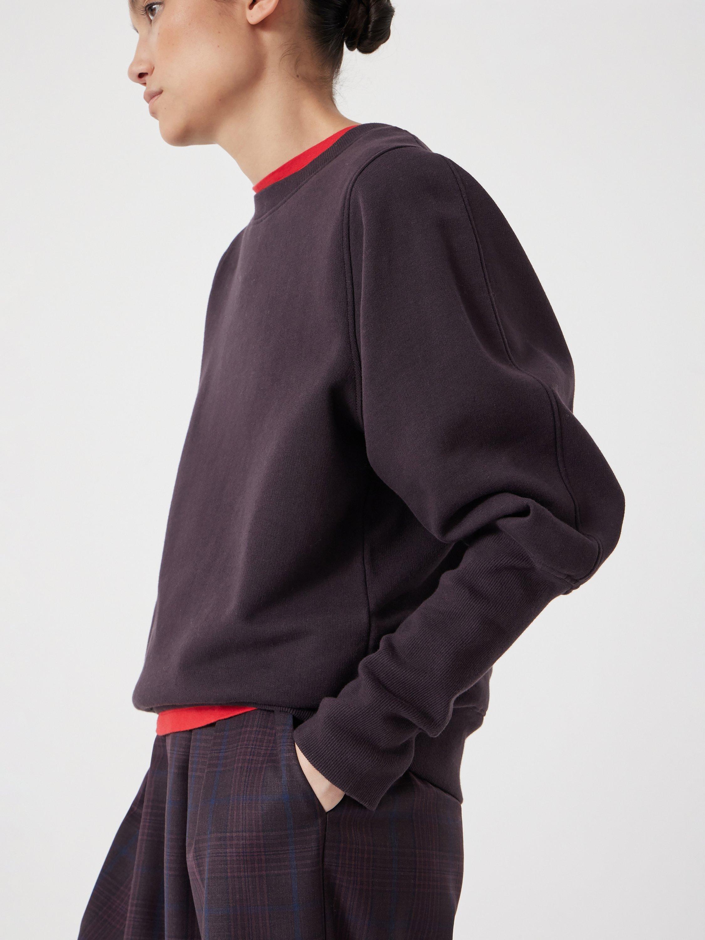 Product image 3 of 5, which shows HUSH Puff Cinched Long Sleeved Sweatshirt, Burgundy Purple, XXS