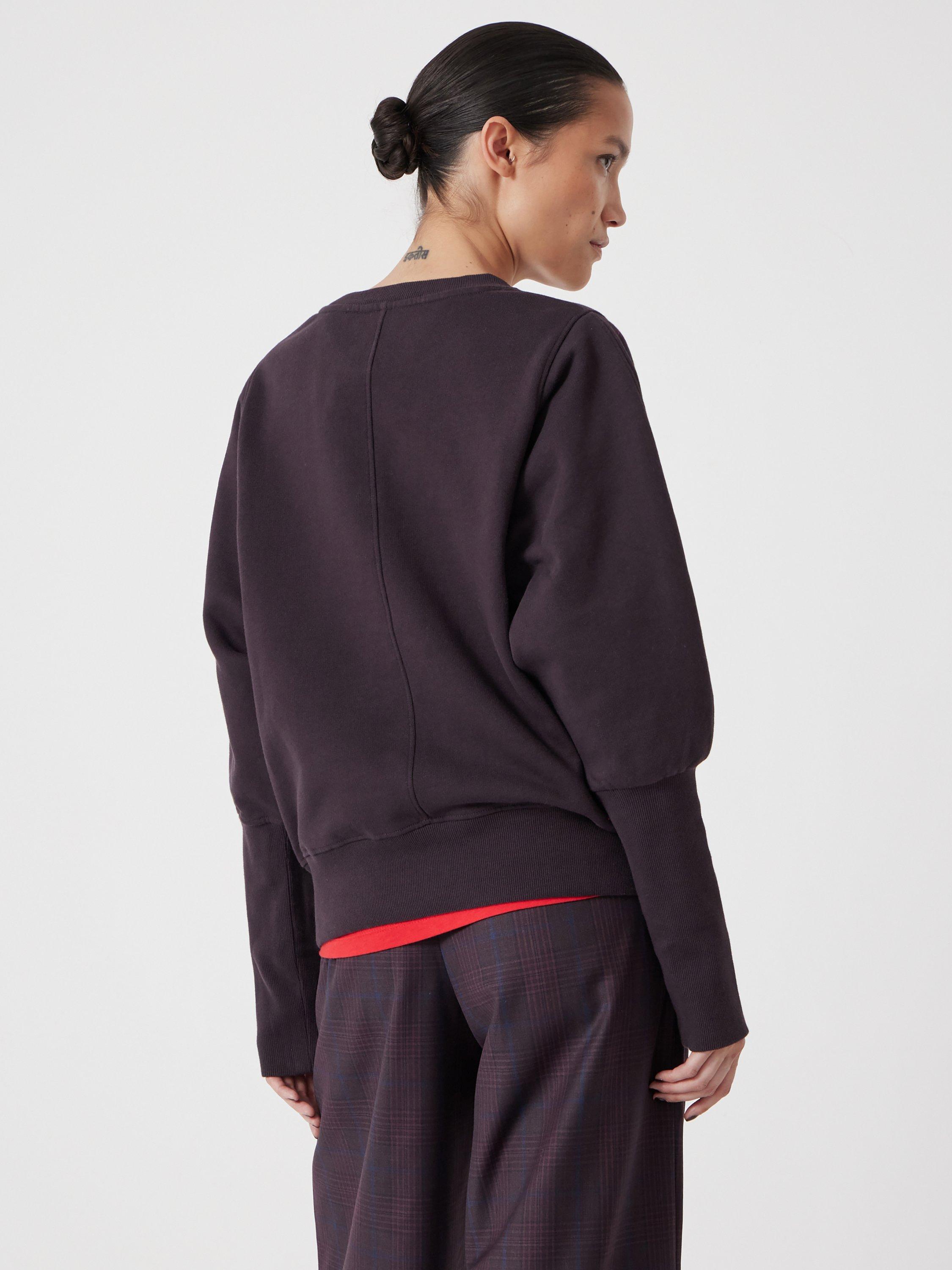 Product image 5 of 5, which shows HUSH Puff Cinched Long Sleeved Sweatshirt, Burgundy Purple, XXS