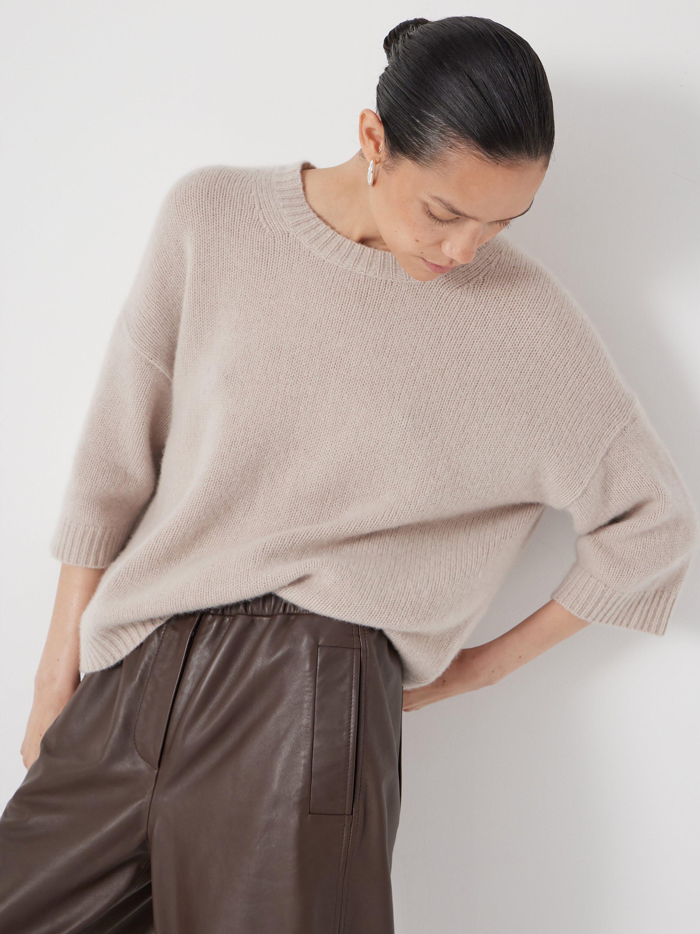 Product image 4 of 4, which shows HUSH Chunky Pure Cashmere Tee, Almond, XS-S