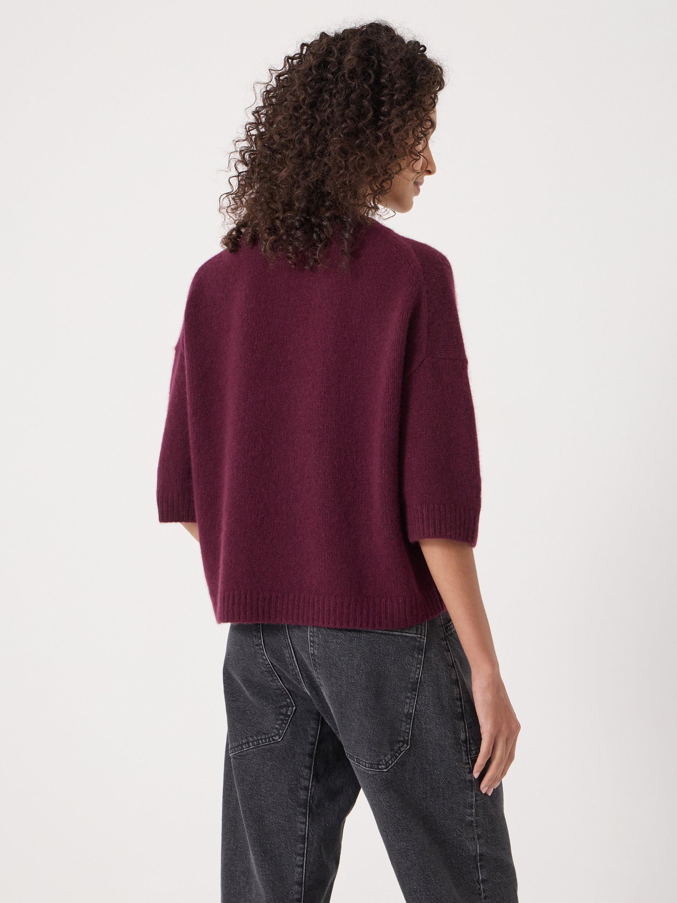 Product image 2 of 6, which shows HUSH Chunky Pure Cashmere Tee, Burgundy, XS-S