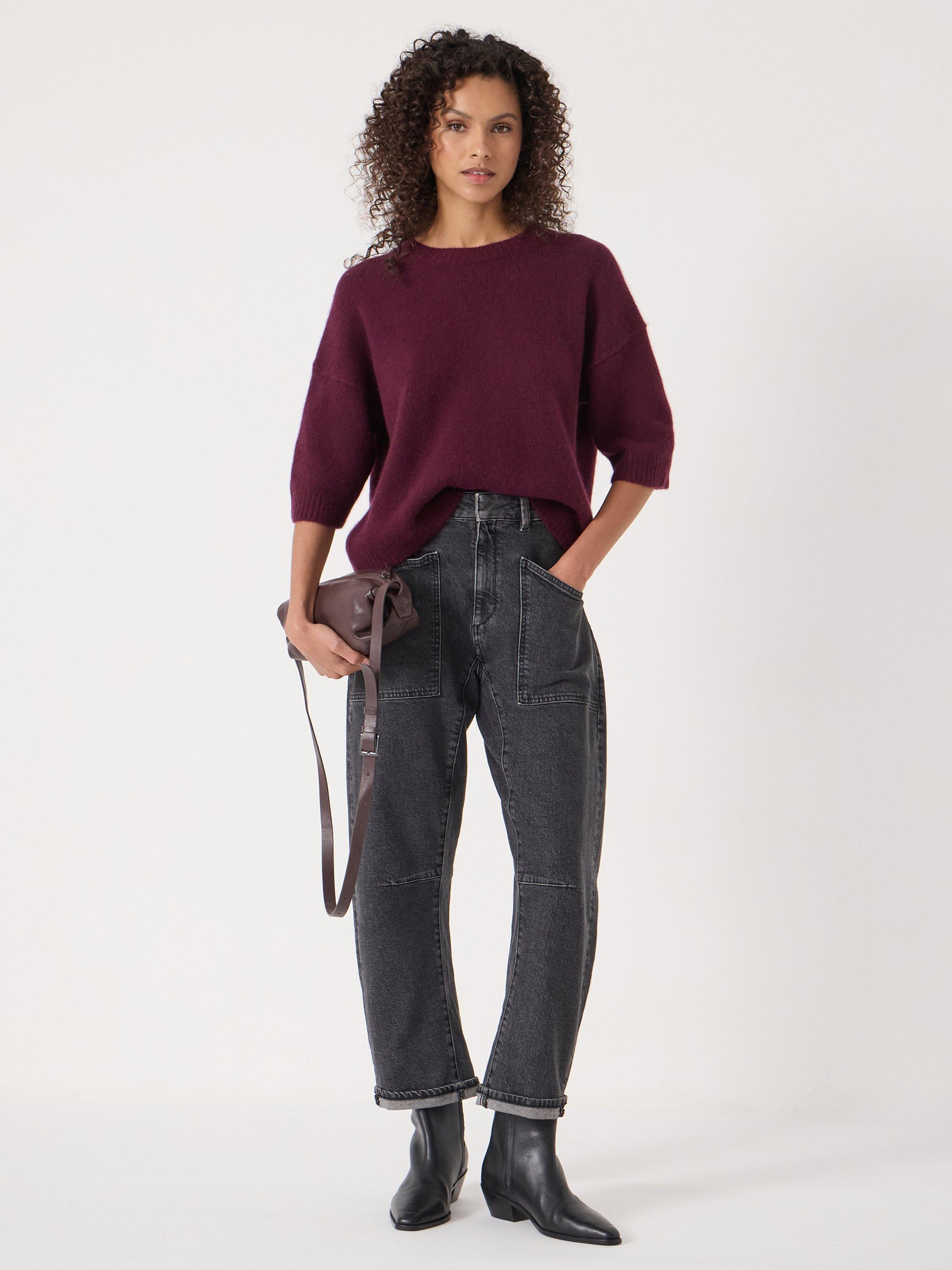 Product image 3 of 6, which shows HUSH Chunky Pure Cashmere Tee, Burgundy, XS-S