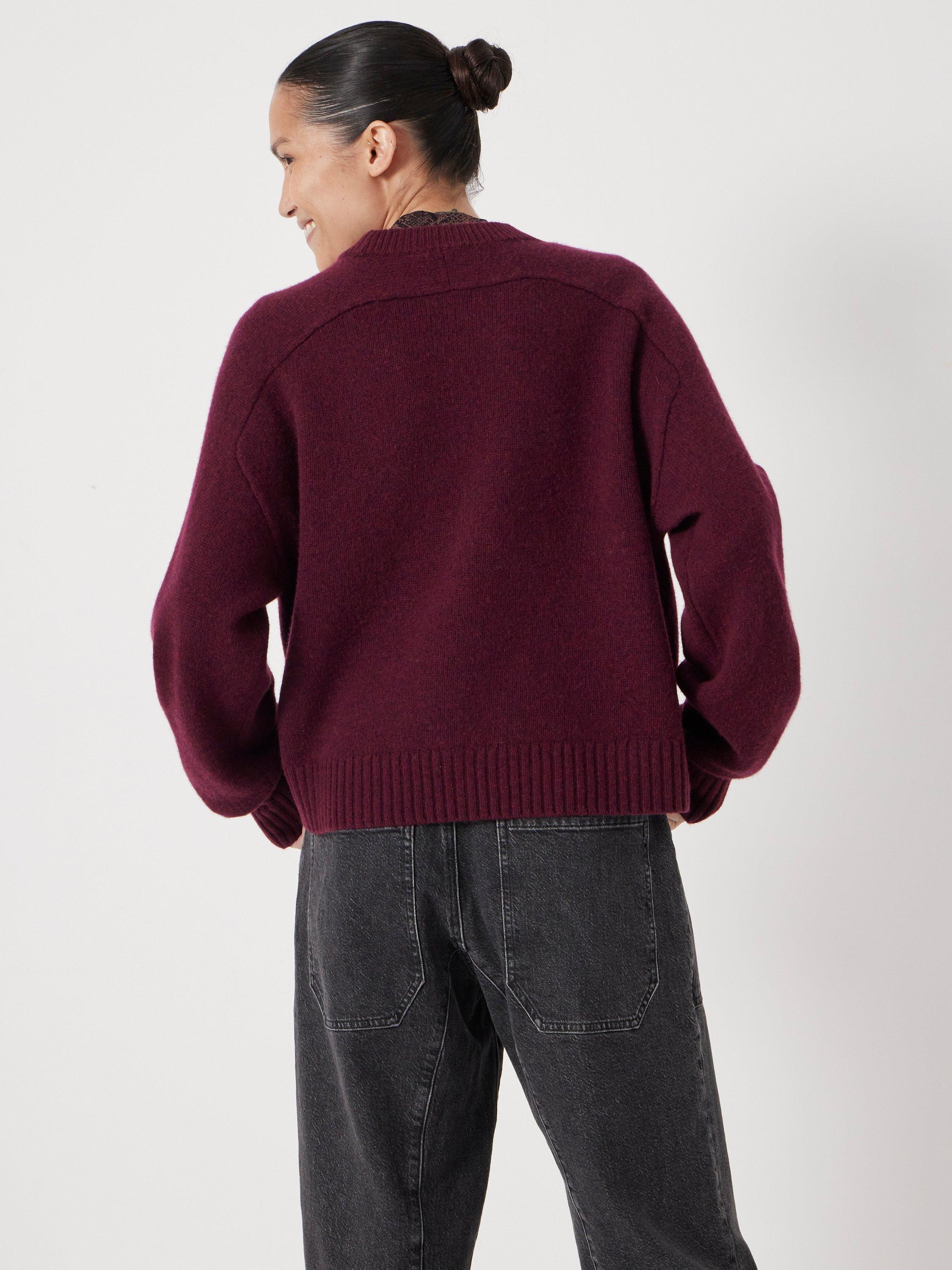 Product image 4 of 6, which shows HUSH Chunky Pure Cashmere Tee, Burgundy, XS-S