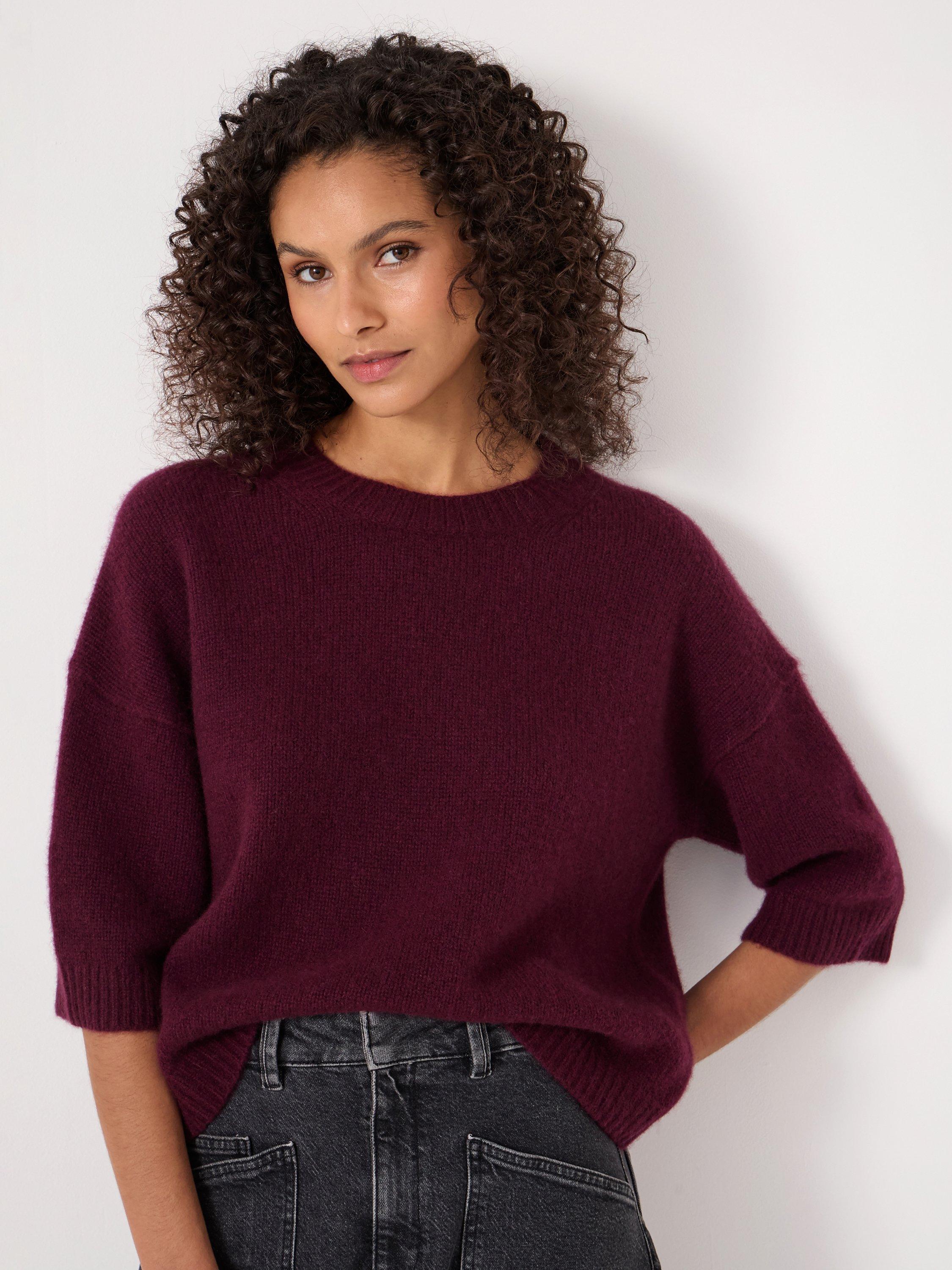 Product image 5 of 6, which shows HUSH Chunky Pure Cashmere Tee, Burgundy, XS-S