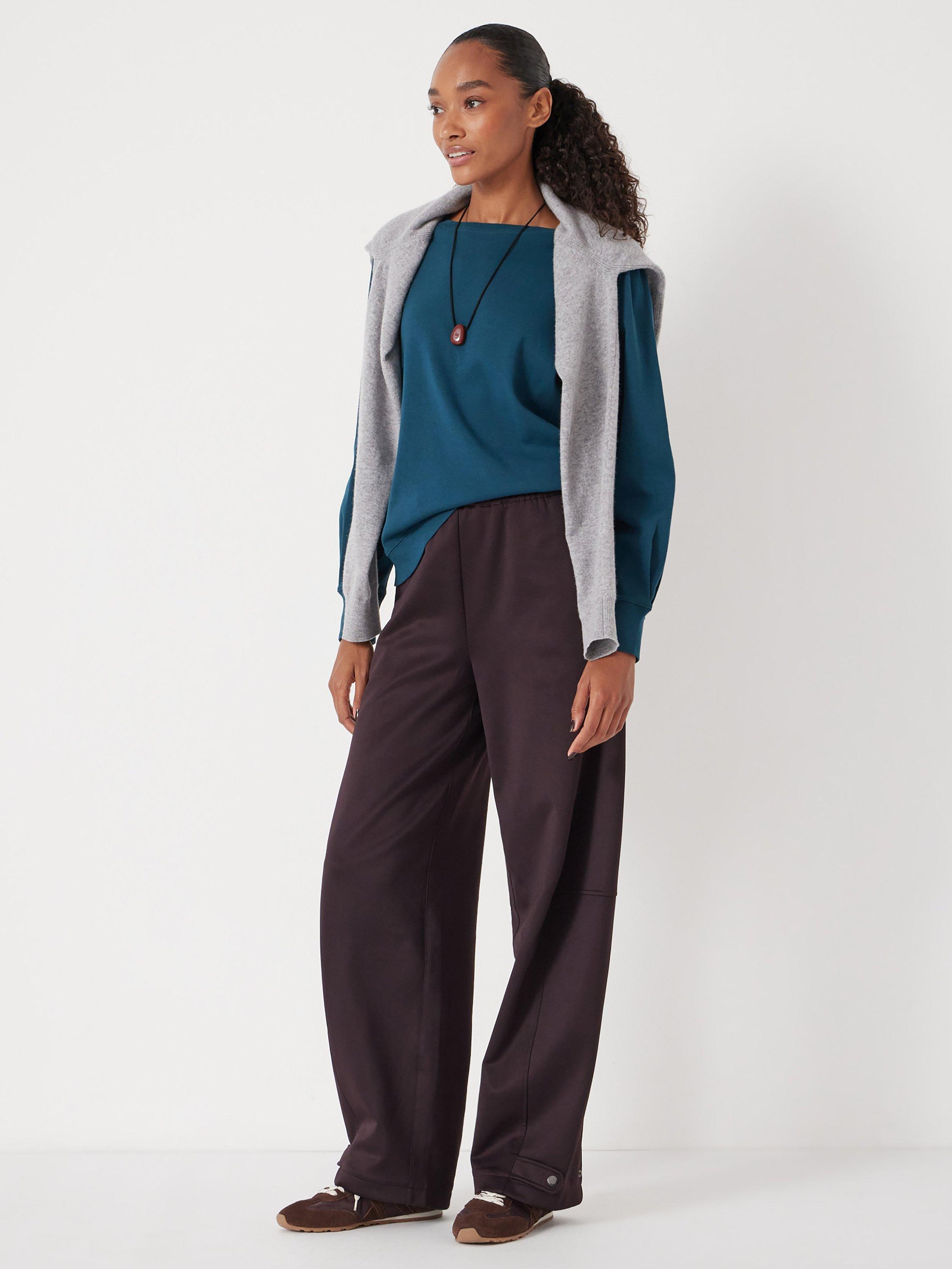 Product image 1 of 4, which shows HUSH Emily Puff Sleeve Cotton Jersey Top, Deep Teal, XXS