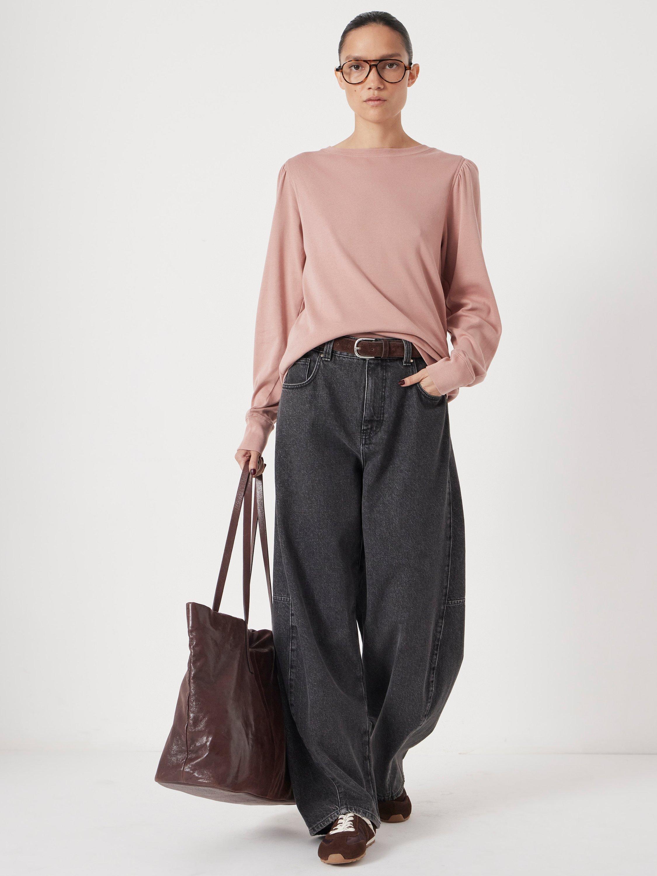 Product image 1 of 4, which shows HUSH Emily Puff Sleeve Cotton Jersey Top, Rosewood Pink, XXS