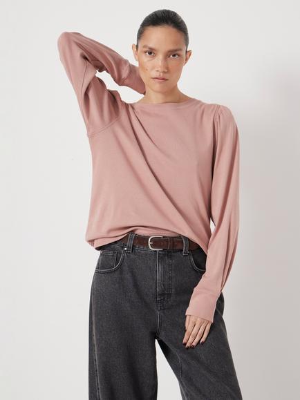 HUSH Emily Puff Sleeve Cotton Jersey Top - view 2, Rosewood Pink
