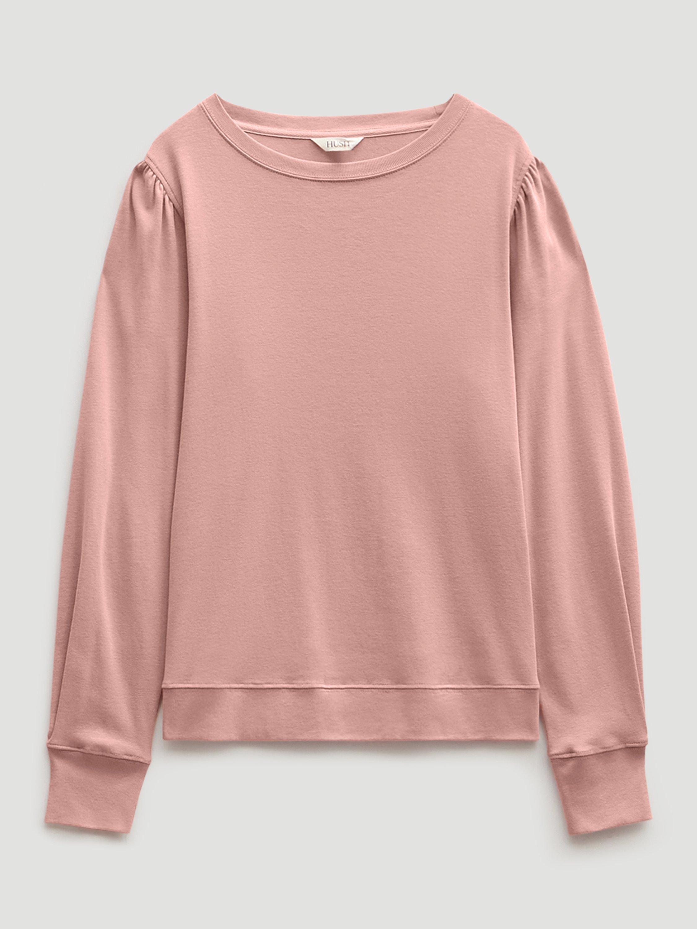 Product image 4 of 4, which shows HUSH Emily Puff Sleeve Cotton Jersey Top, Rosewood Pink, XXS