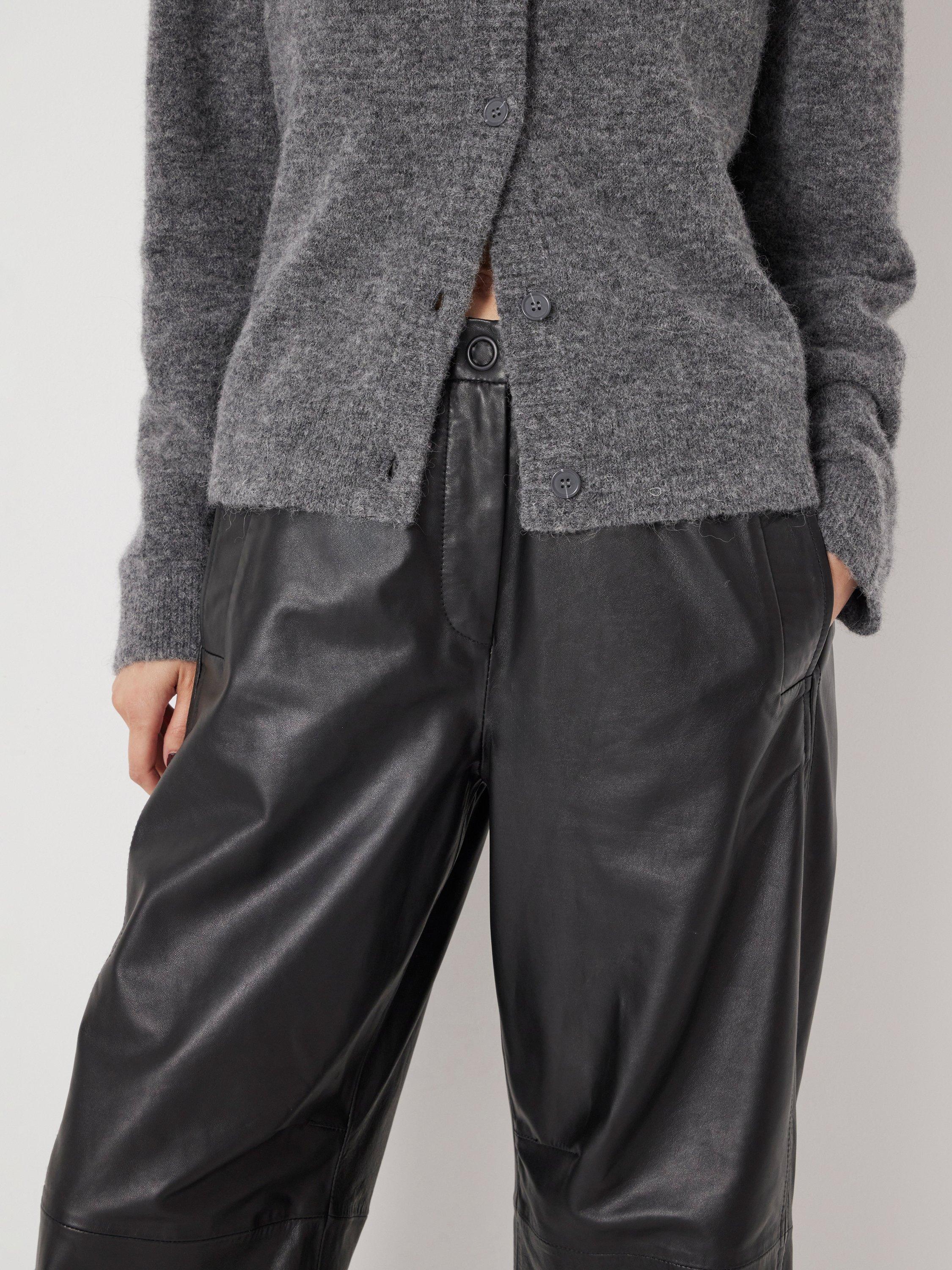 Product image 3 of 6, which shows HUSH Barrel Leg Leather Trousers, Black, 4