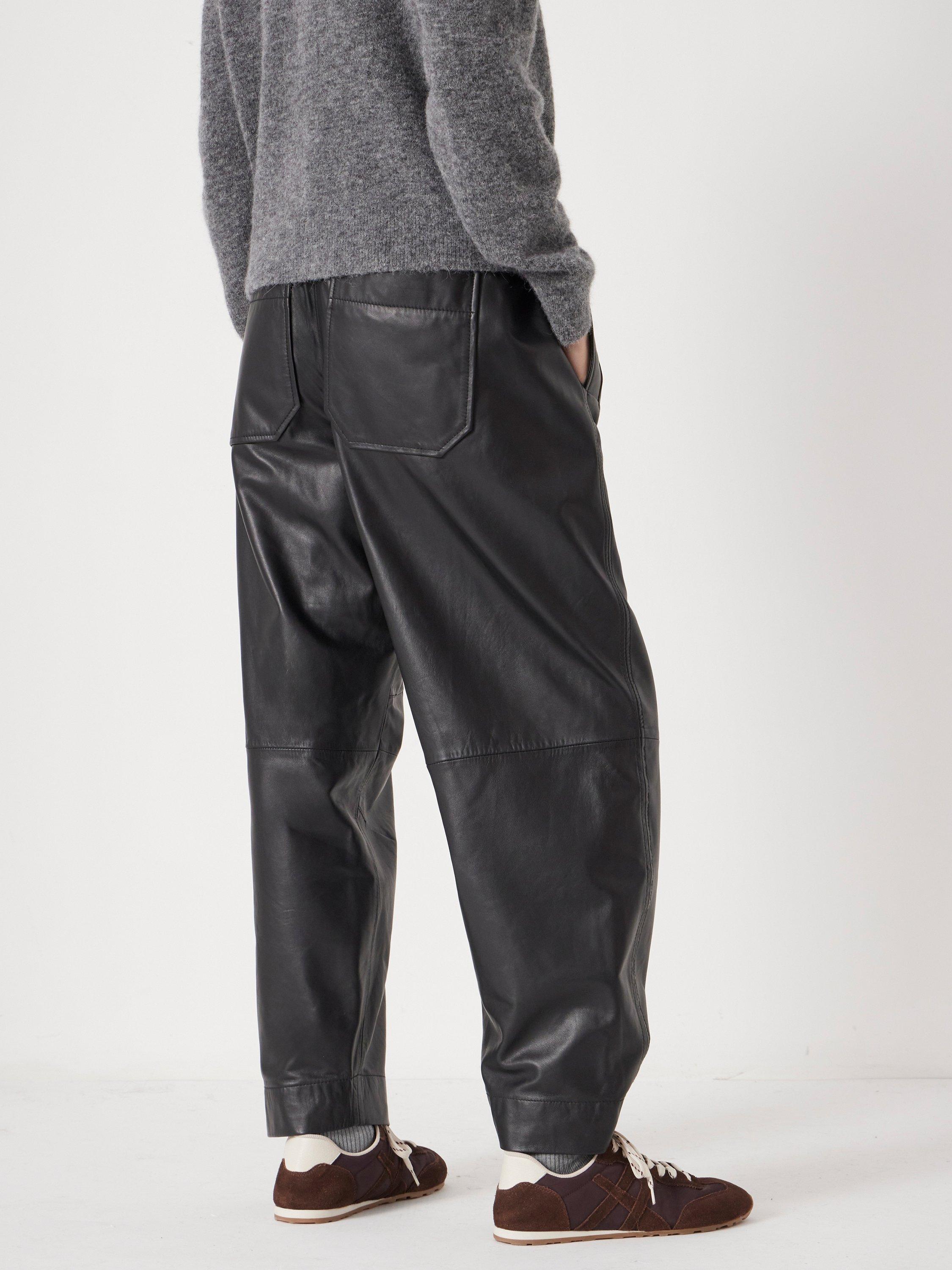 Product image 4 of 6, which shows HUSH Barrel Leg Leather Trousers, Black, 4