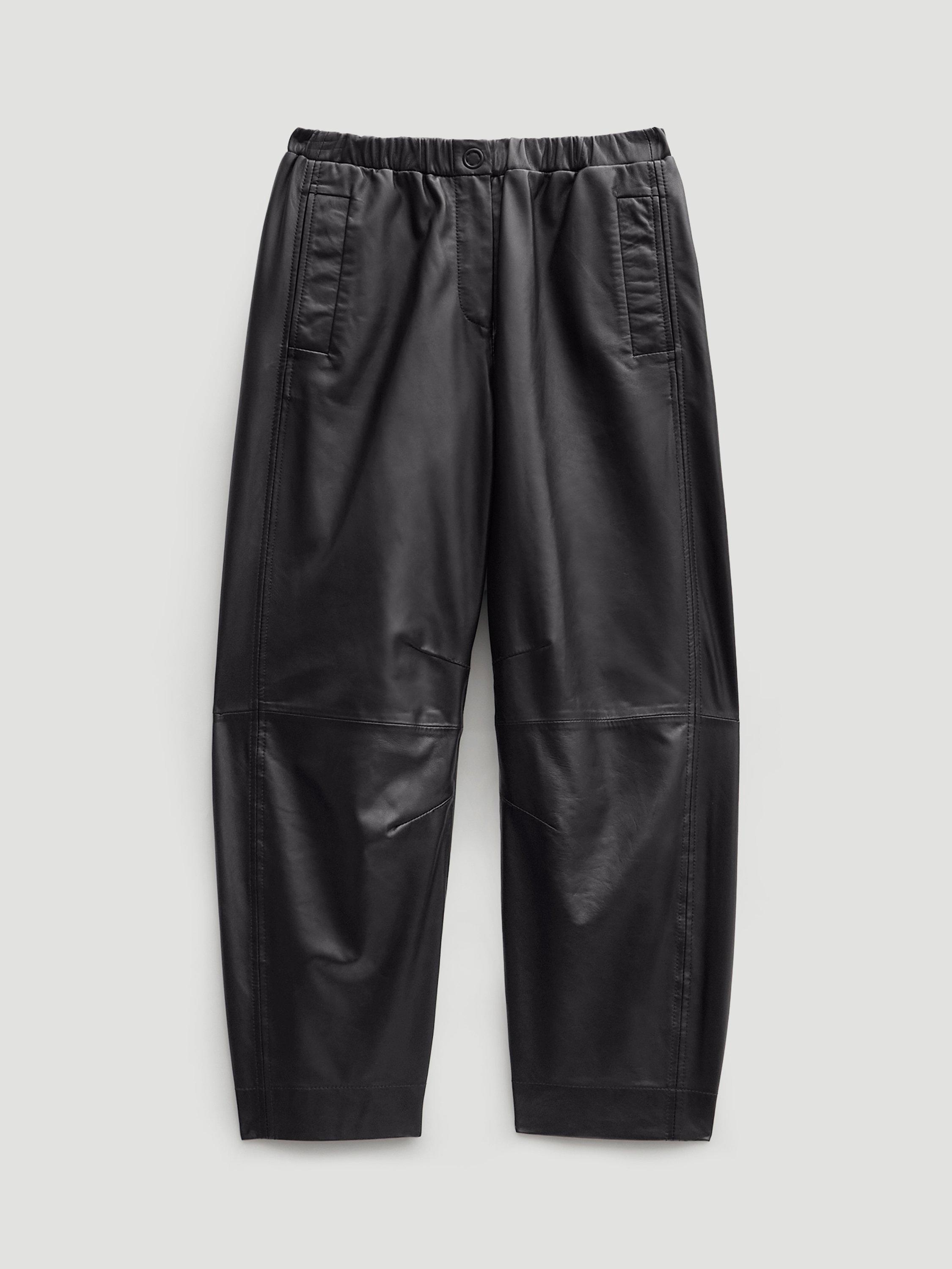 Product image 5 of 6, which shows HUSH Barrel Leg Leather Trousers, Black, 4