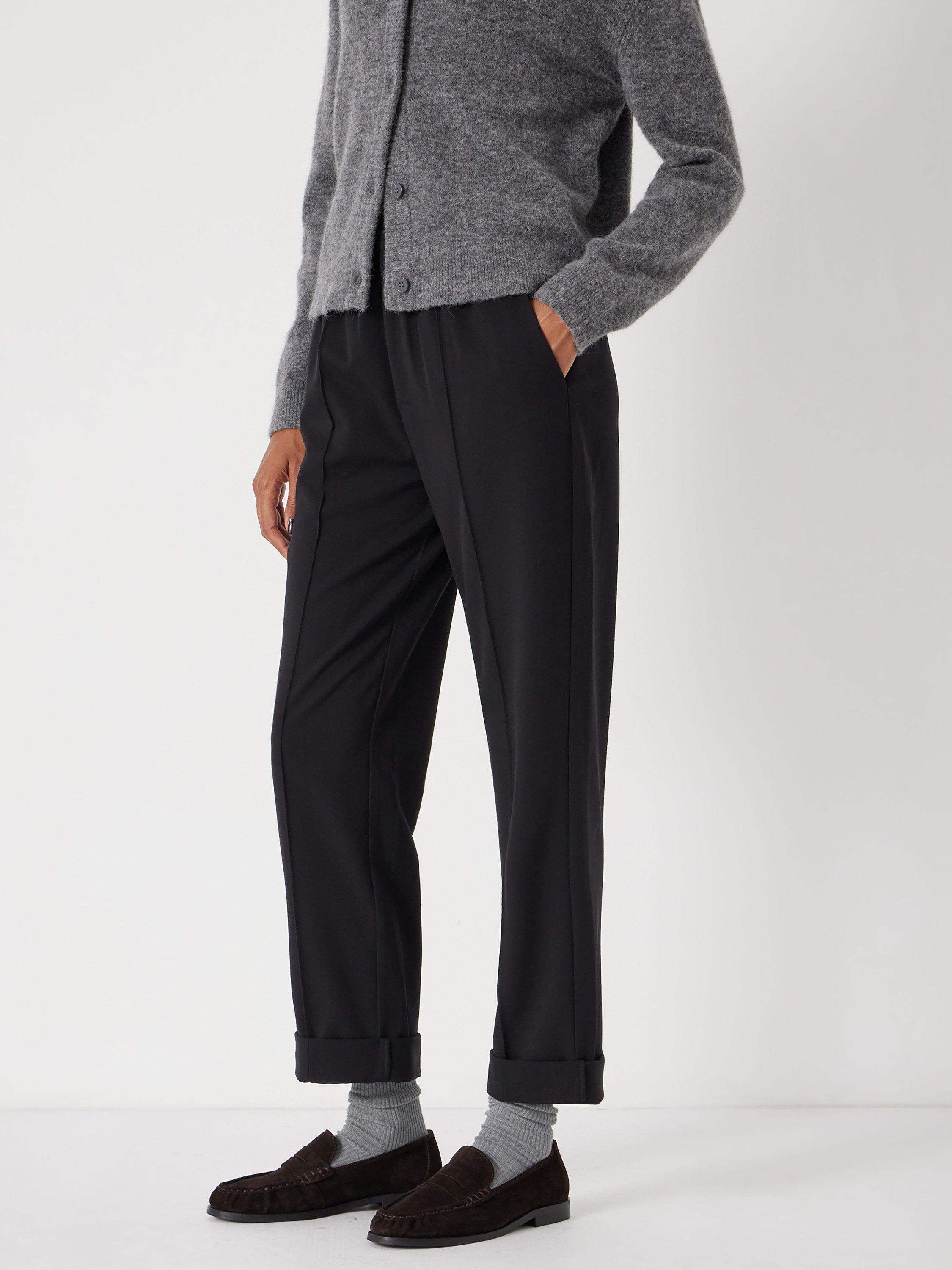 Product image 1 of 4, which shows HUSH Pull On Slim Fit Tailored Trousers, Black, 6S