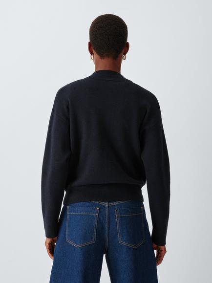 John Lewis Zip Through Knit Utility Pocket Jacket, Navy - view 2, Navy