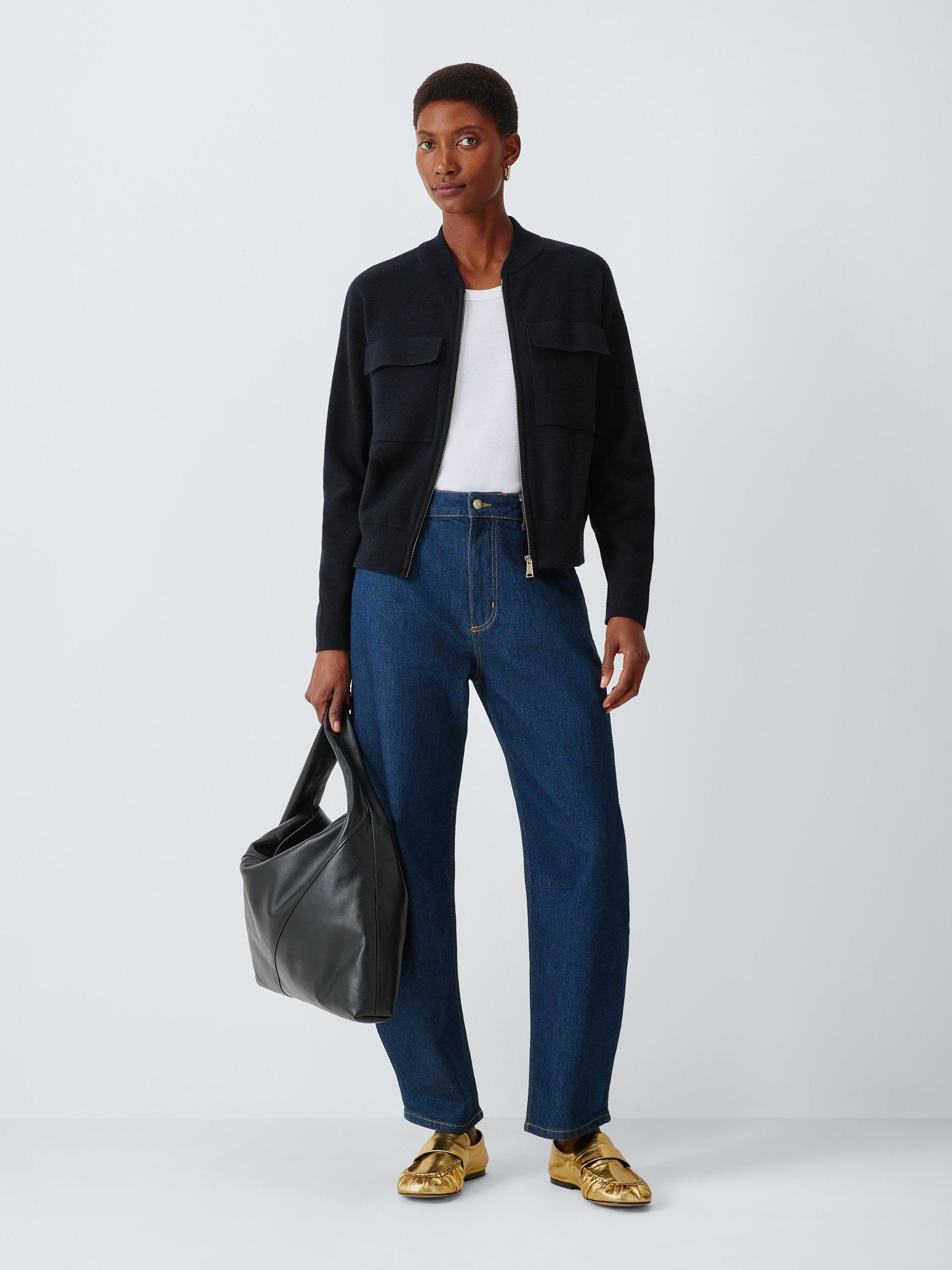 Product image 3 of 6, which shows John Lewis Zip Through Knit Utility Pocket Jacket, Navy, 8