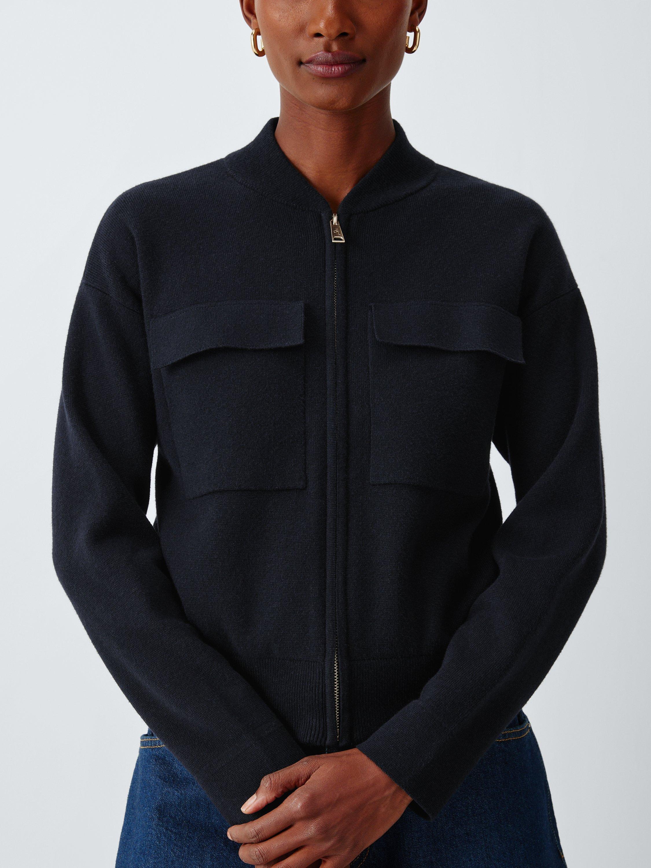 Product image 6 of 6, which shows John Lewis Zip Through Knit Utility Pocket Jacket, Navy, 8