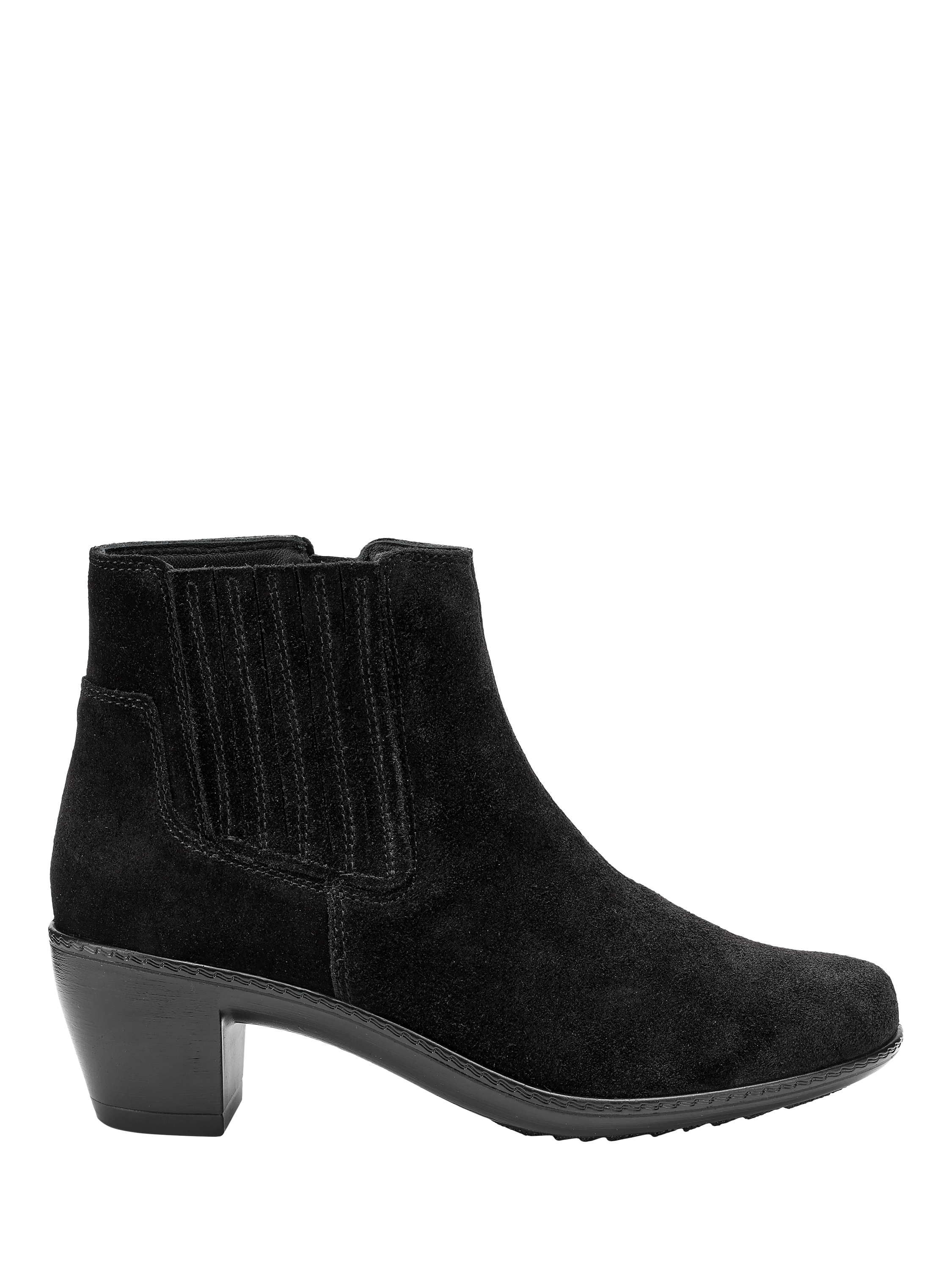 Product image 1 of 4, which shows Hotter Aldine Suede Block Heel Ankle Boots, Black, 3S