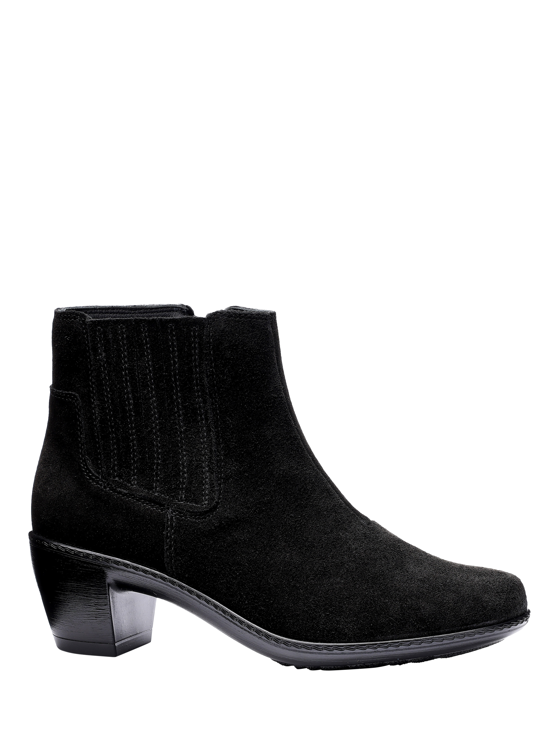Product image 2 of 4, which shows Hotter Aldine Suede Block Heel Ankle Boots, Black, 3S