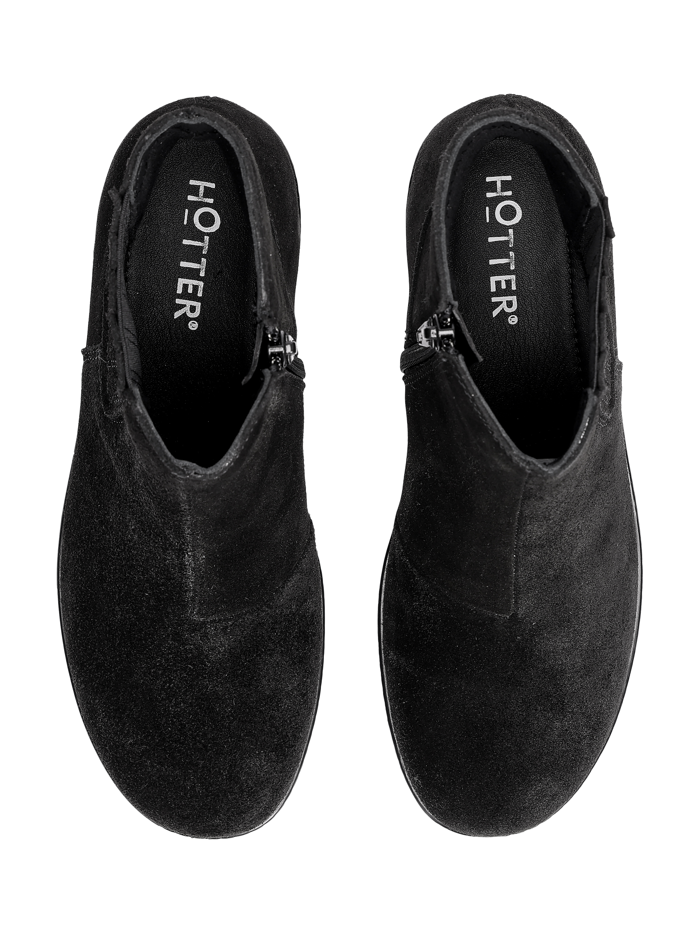 Product image 3 of 4, which shows Hotter Aldine Suede Block Heel Ankle Boots, Black, 3S