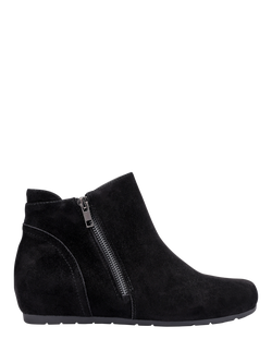 Hotter Avebury Wide Fit Suede Wedge Heel Ankle Boots, Black