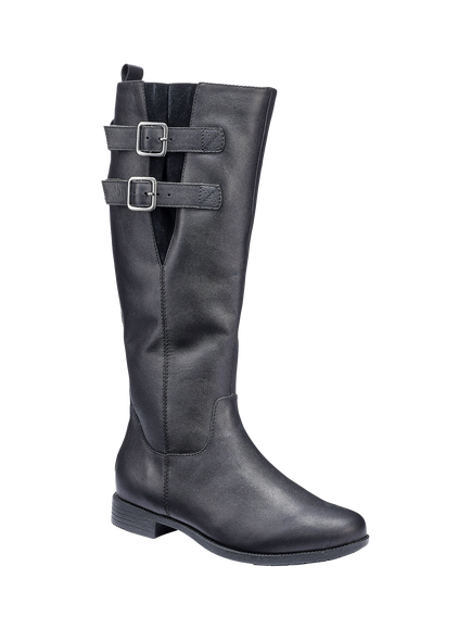 Hotter Bamburgh Wide Fit Leather Knee High Boots, Black - view 2, Black