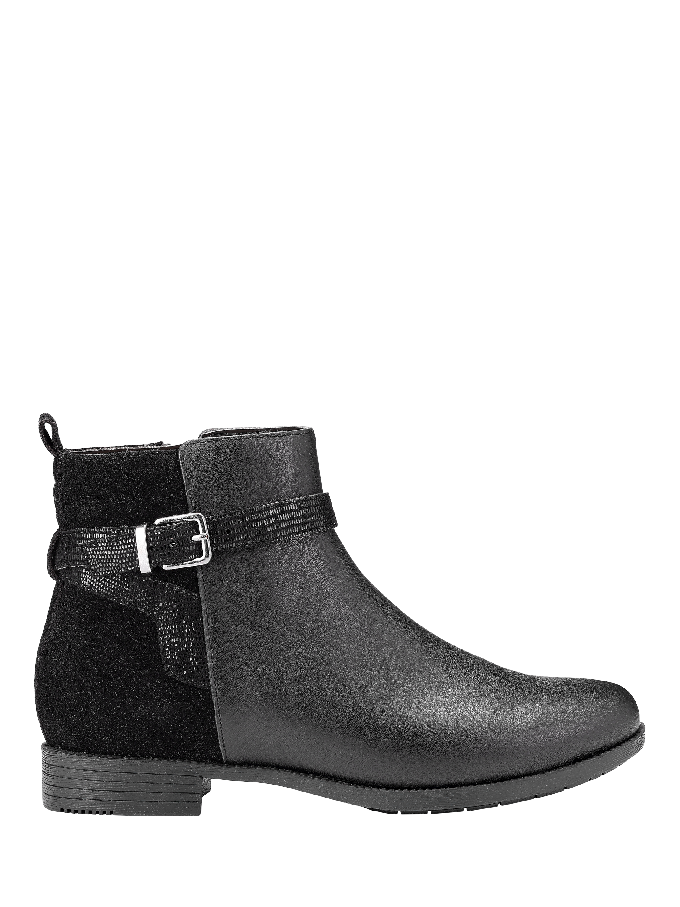 Product image 1 of 5, which shows Hotter Haydock Leather Blend Animal Effect Ankle Boots, Black Lizard, 3S