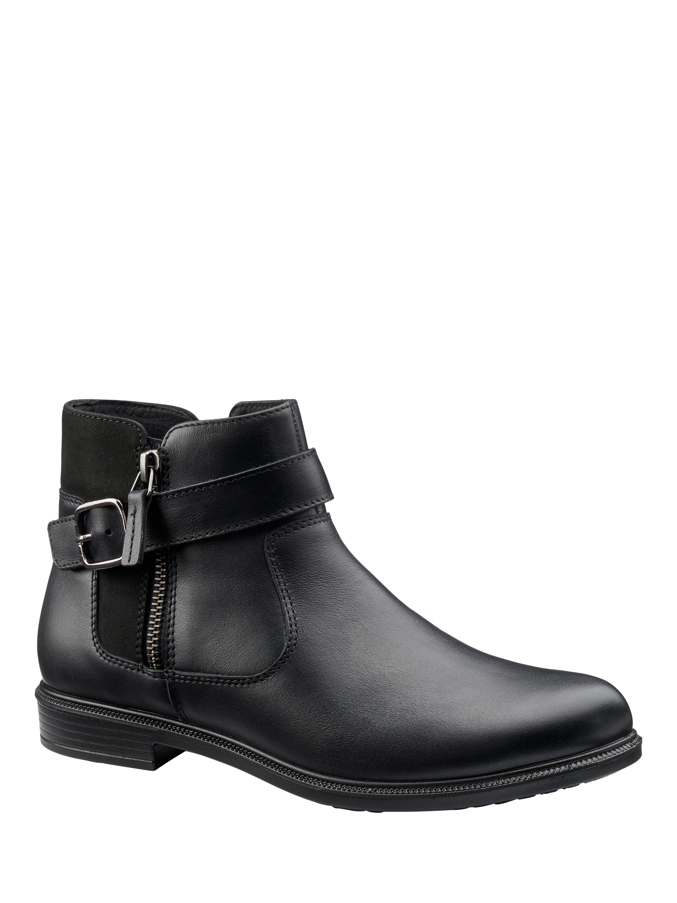 Product image 2 of 5, which shows Hotter Kingston Wide Fit Leather Ankle Boots, Black, 3W