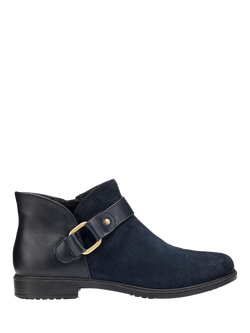 Hotter Linton Buckle Detail Suede Leather Ankle Boots, Navy