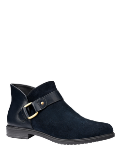 Hotter Linton Buckle Detail Suede Leather Ankle Boots - view 2, Navy
