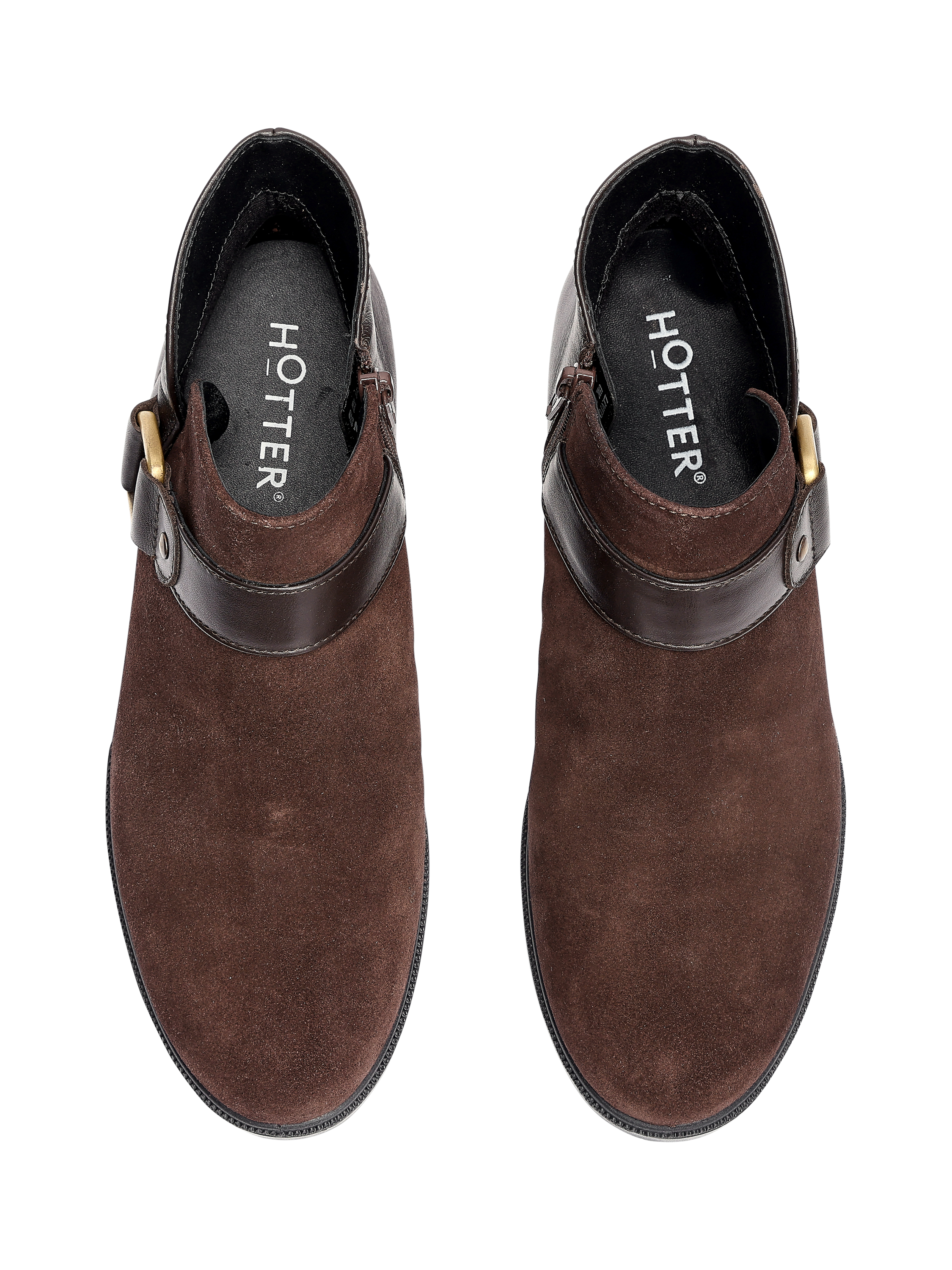 Product image 3 of 5, which shows Hotter Linton Wide Fit Suede Ankle Boots, Chocolate, 3W