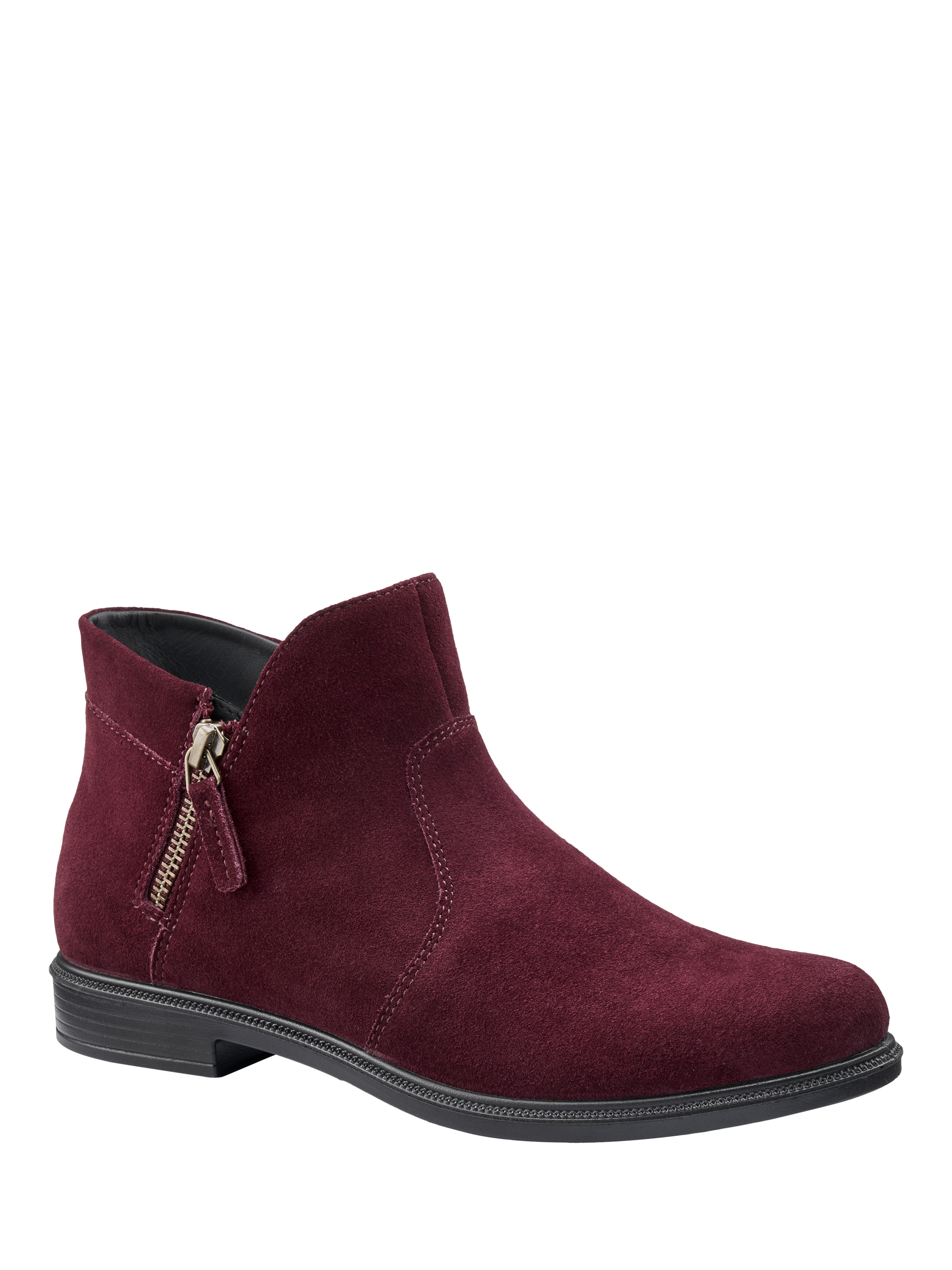 Product image 2 of 4, which shows Hotter Ludlow Wide Chic Suede Ankle Boots, Maroon, 3W