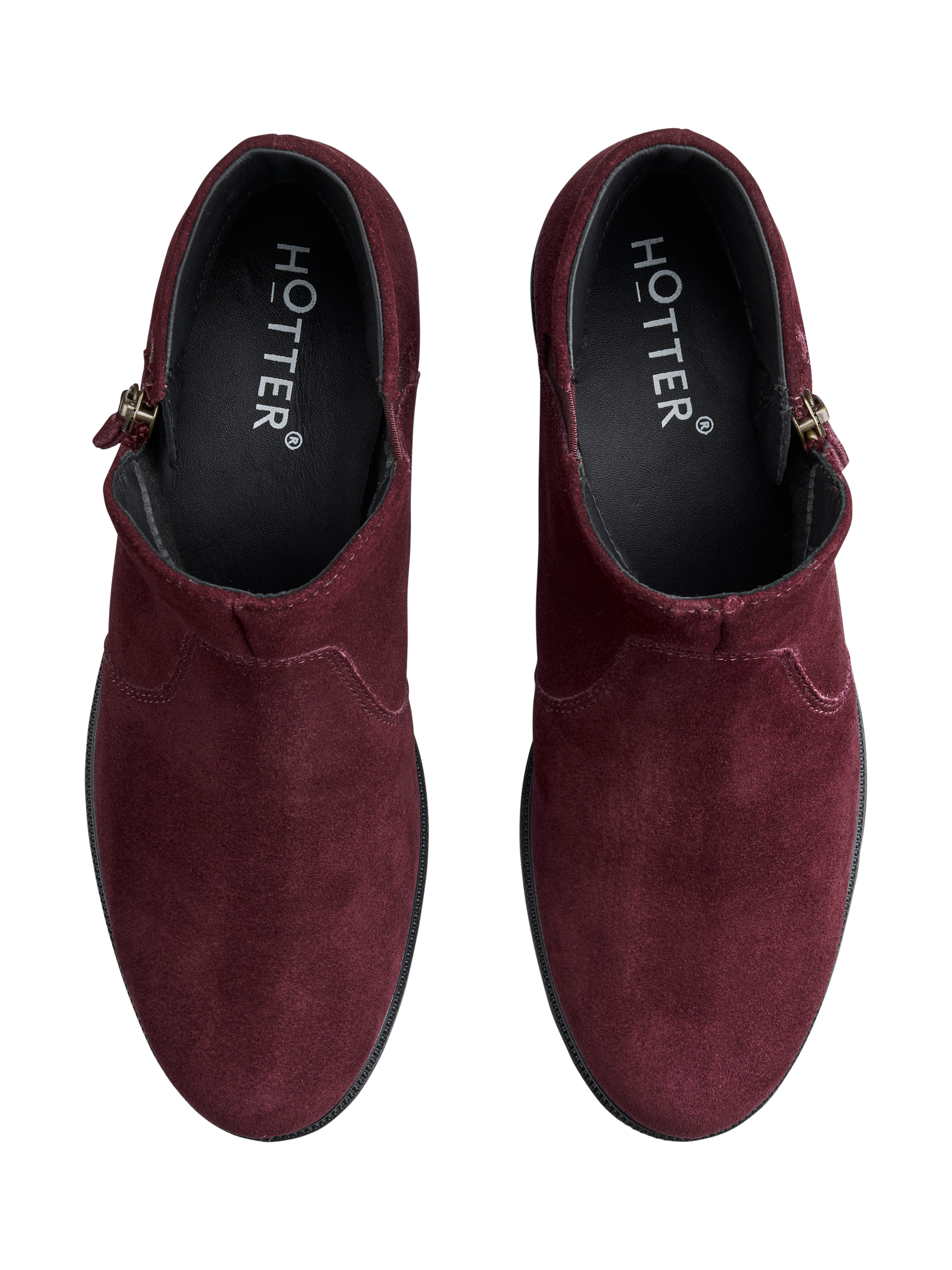 Product image 3 of 4, which shows Hotter Ludlow Wide Chic Suede Ankle Boots, Maroon, 3W