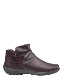 Hotter Murmur Wide Fit Leather Ankle Boots, Wine, Wine