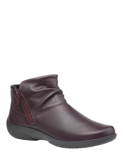 Hotter Murmur Wide Fit Leather Ankle Boots, Wine - view 2, Wine