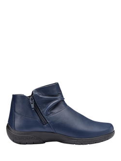 Hotter Murmur Wide Low Cut Leather Ankle Boots, French Navy