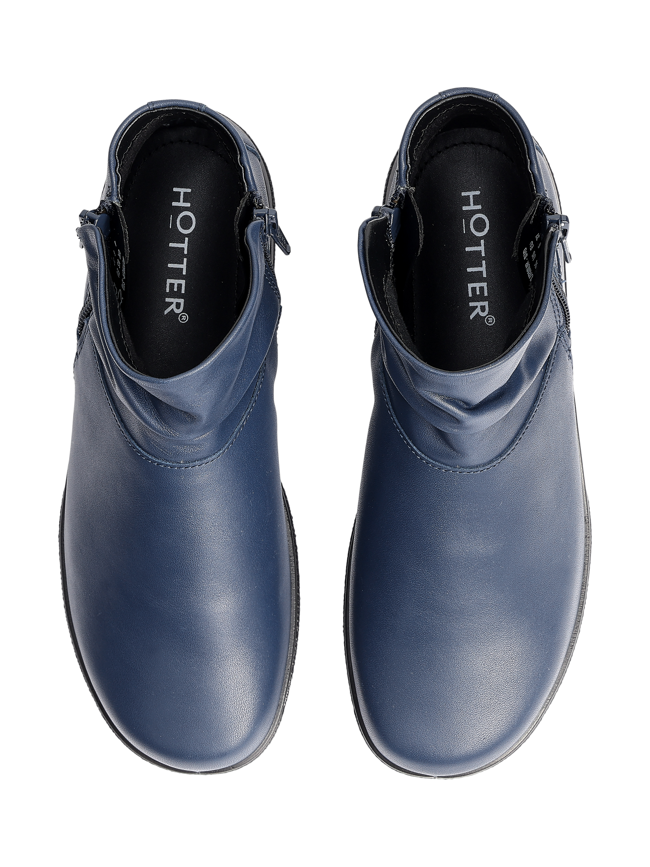 Product image 3 of 4, which shows Hotter Murmur Wide Low Cut Leather Ankle Boots, French Navy, 3W