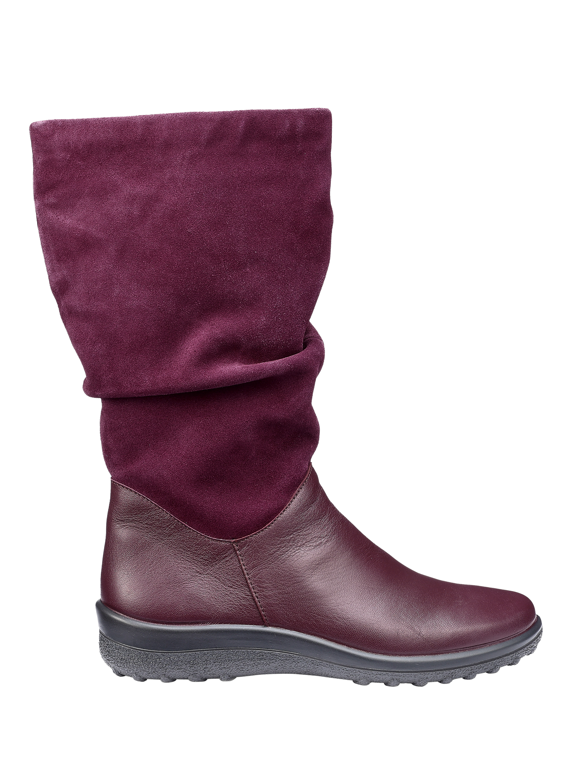 Product image 1 of 5, which shows Hotter Mystery Leather Calf Boots, Dark Cherry, 3S