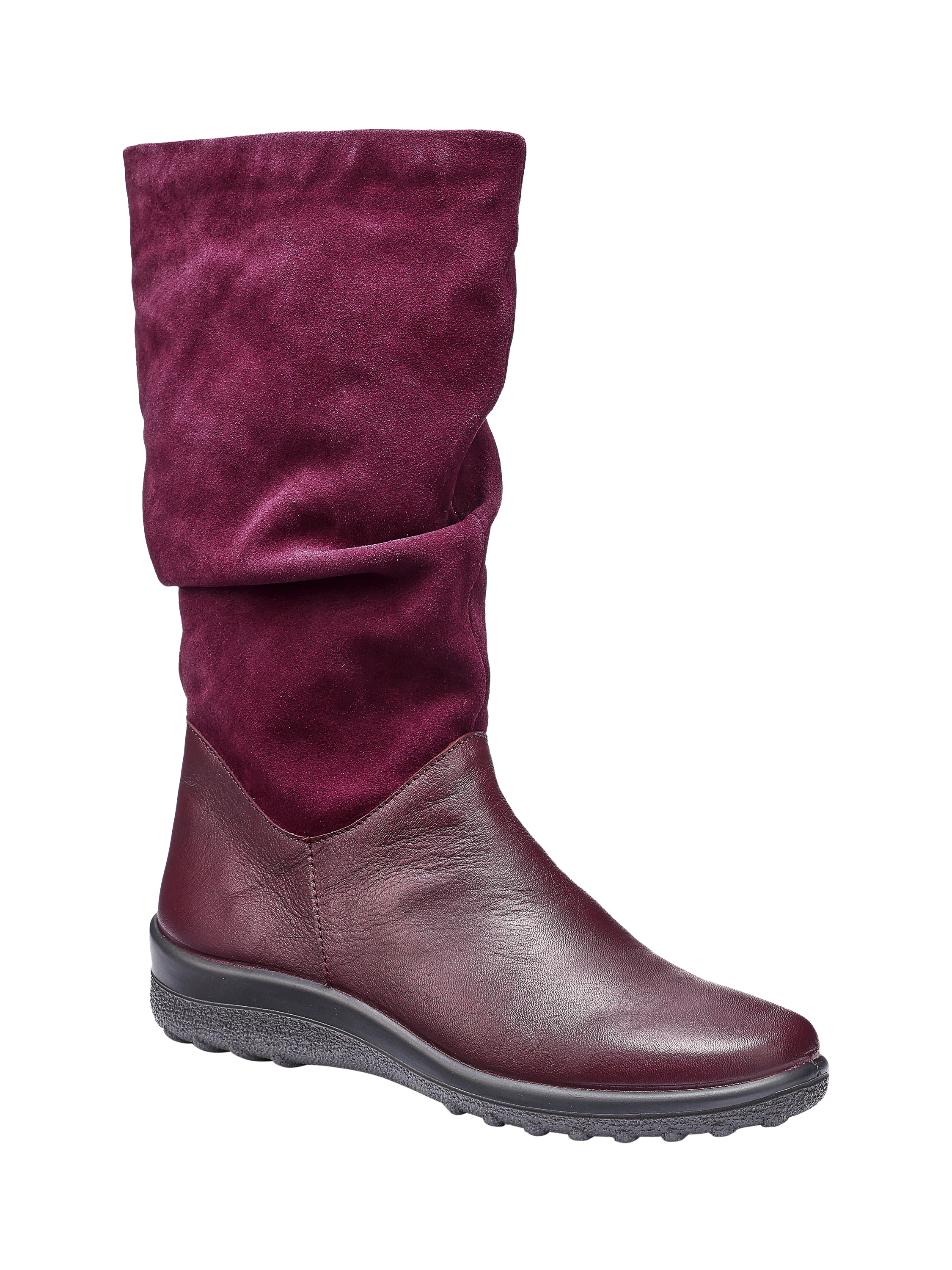 Product image 2 of 5, which shows Hotter Mystery Leather Calf Boots, Dark Cherry, 3S