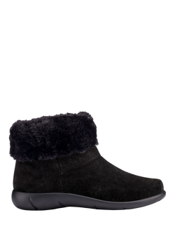 Hotter Romance II Faux Fur Trim Suede Ankle Boots, Black-st