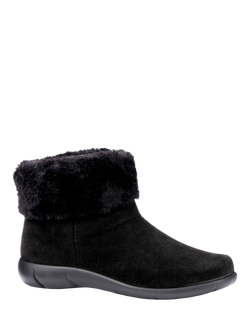 Hotter Romance II Faux Fur Trim Suede Ankle Boots - view 2, Black-st