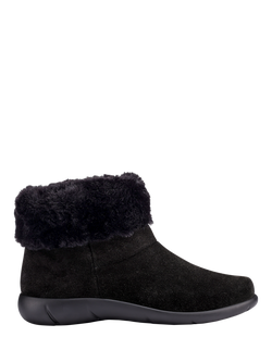 Hotter Romance II Wide Faux Fur Trim Suede Ankle Boots, Black-st
