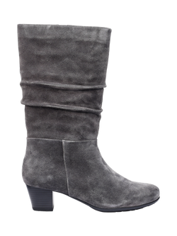 Hotter Sloane Suede Block Heel Calf Boots, Smokey Grey, Smokey Grey-su