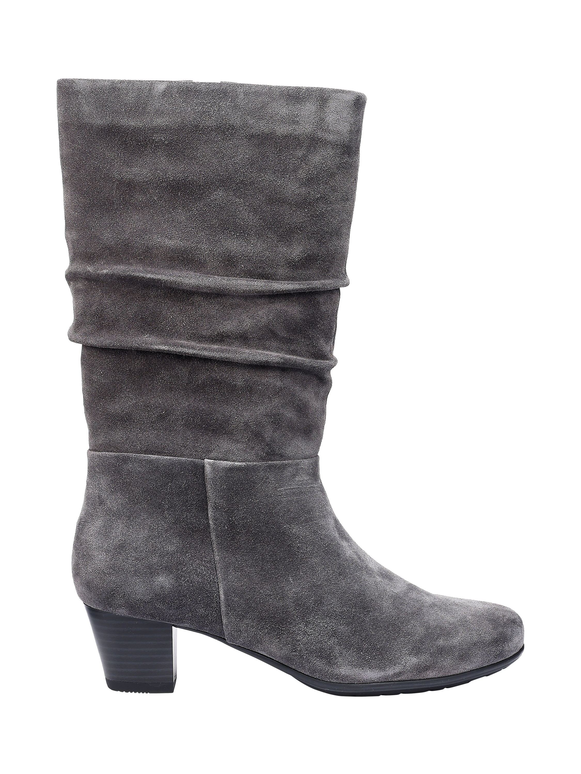 Hotter Sloane Wide Fit Suede Block Heel Calf Boots, Smokey Grey