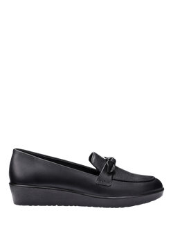 Hotter Amber Smart Wedge Decorative Bow Loafers, Black