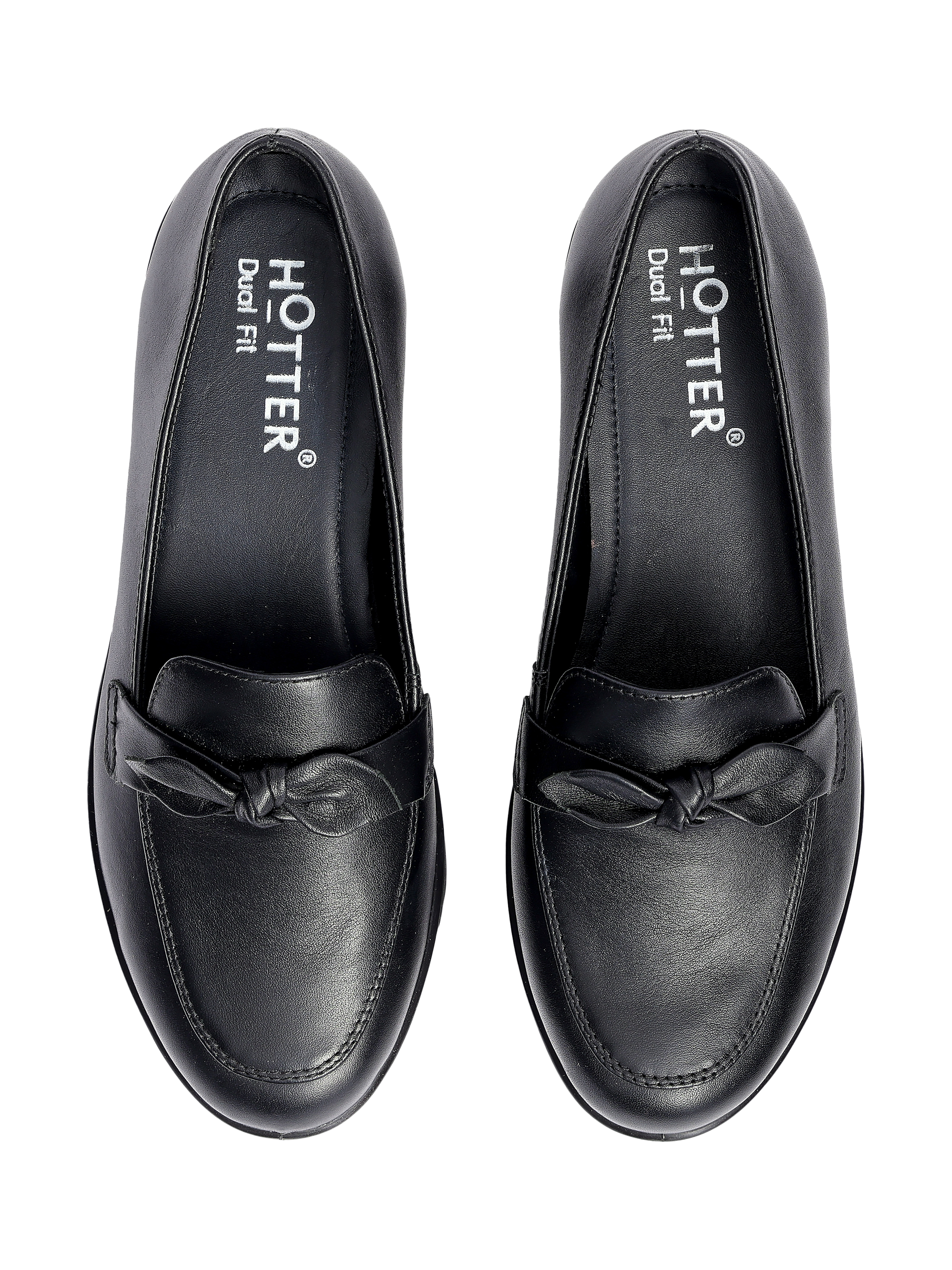 Product image 3 of 4, which shows Hotter Amber Smart Wedge Decorative Bow Loafers, Black, 3S