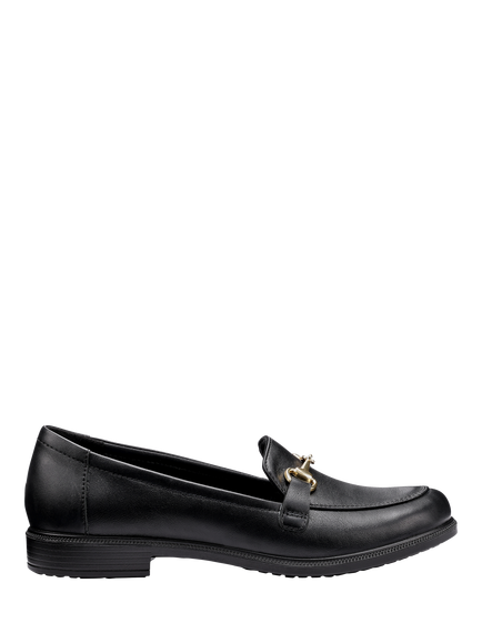 Hotter Clovelly Classic Gold Bar Low Heel Loafers, Black-le
