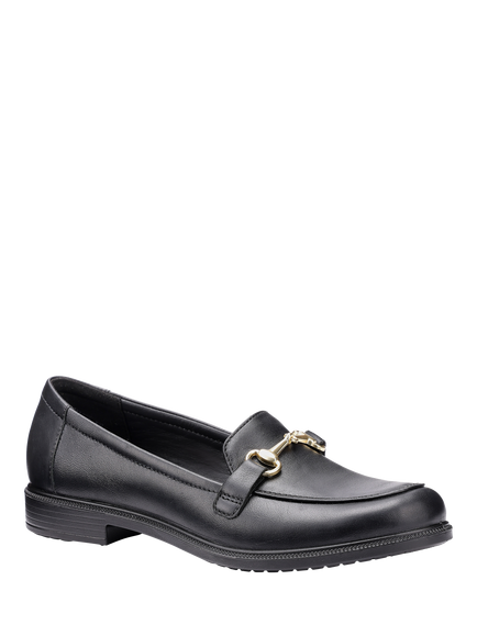 Hotter Clovelly Classic Gold Bar Low Heel Loafers - view 2, Black-le