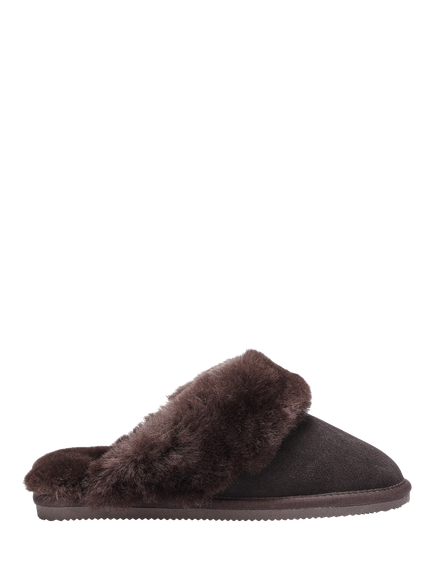 Hotter Candy Classic Suede Sheepskin Slippers, Chocolate